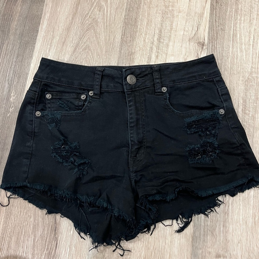 American Eagle Black Hi Rise Distressed Festival Shorts OBX vibes